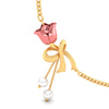 18K Gold Necklace With Rose In A Ribbon Motif And Pearl Danglers