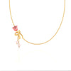 18K Gold Necklace With Rose In A Ribbon Motif And Pearl Danglers