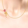 18K Gold Necklace With Rose In A Ribbon Motif And Pearl Danglers