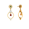 Diamond Studded Drop Dangler with Marvellous Red Stone in 18K Gold Earrings