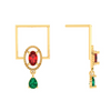 Classy Green & Red Stone Studded Gold Earrings