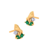 18K Gold And  Diamond Studd Earring With Green Gems From Diamond Collection