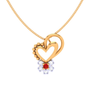 18K Diamond & Red -Stone Studded Heart Gold Pendant