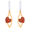 18K Diamond Embossed Red Stone Studded Yellow Gold Earring