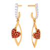 18K Diamond Embossed Red Stone Studded Yellow Gold Earring