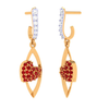 18K Diamond Embossed Red Stone Studded Yellow Gold Earring