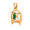 Unique Crafted 18k Lotus Gold Pendant With Green Gemstone