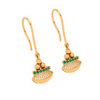 18K Gold Dangler Earrings With Green Gemstone 