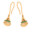 18K Gold Dangler Earrings With Green Gemstone 