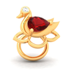 18KT Swan Shaped Stud Gold Nosepin with a Red and White Stone From Diamond Collection 