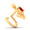 18KT Swan Shaped Stud Gold Nosepin with a Red and White Stone From Diamond Collection 