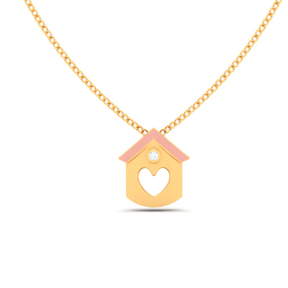 18K tiny home shape gold & diamond pendant from Diamond Collection