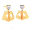 18K Book-shaped Gold Stud Earrings with a love shaped Diamond