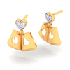 18K Book-shaped Gold Stud Earrings with a love shaped Diamond