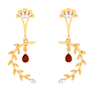 18K leafy design diamond earring with a unique flower shape\
detail & a red stone from Diamond Collection 