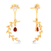 18K leafy design diamond earring with a unique flower shape\
detail & a red stone from Diamond Collection 