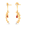 18K leafy design diamond earring with a unique flower shape\
detail & a red stone from Diamond Collection 