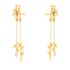 18K flower in a box shaped diamond earrings with a hanging leafy design