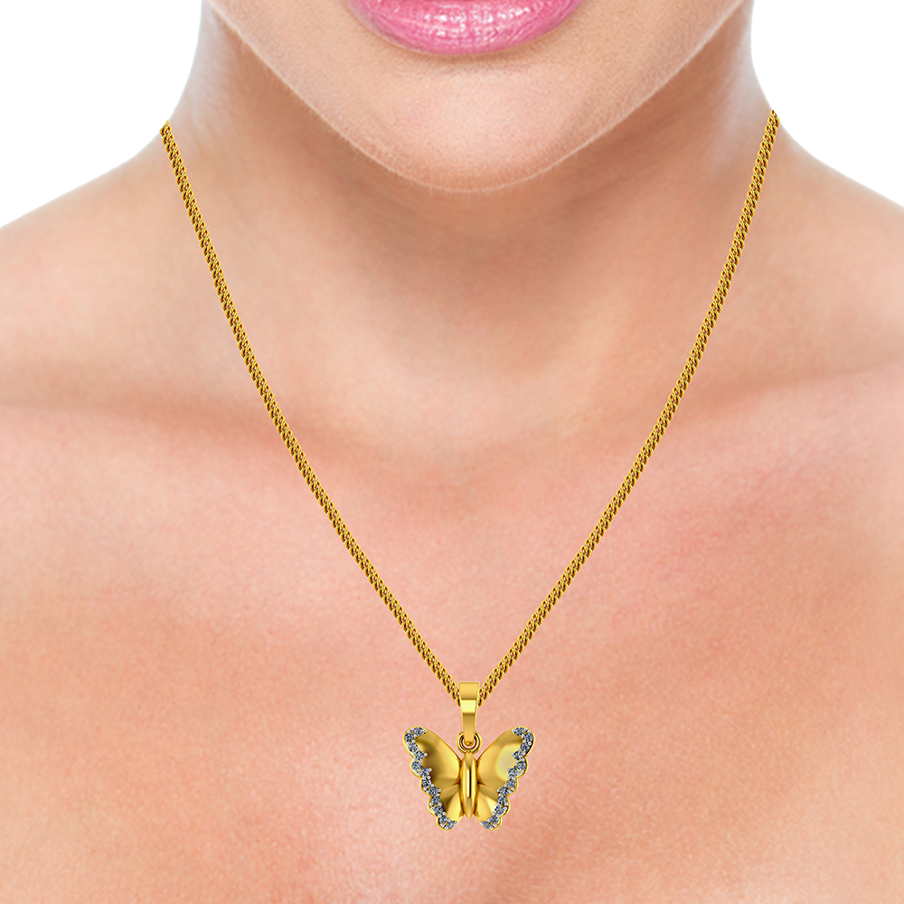 18K Butterfly Diamond Gold Pendant