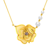 18K Gold flower shaped diamond necklace 3 pearls