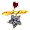 18K diamond ring with a diamond studded five-petal floral design and a mini heart pendant