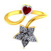 18K diamond ring with a diamond studded five-petal floral design and a mini heart pendant