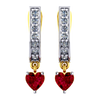 18K U-shaped diamond earrings with a red heart stone hanging