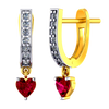 18K U-shaped diamond earrings with a red heart stone hanging