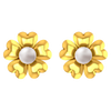 18K gold earrings with a five-petal floral design and a pearl centre 