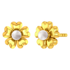 18K gold earrings with a five-petal floral design and a pearl centre 