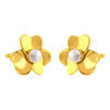 18K gold earrings with a three-petal floral design and a pearl centre 