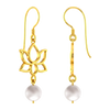 18K gold earrings with a lotus design and a pearl