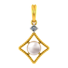 Window-frame shaped 18K diamond pendant with a pearl in the centre and a diamond stud 