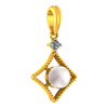 Window-frame shaped 18K diamond pendant with a pearl in the centre and a diamond stud 