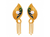 Meenakari Style 22K Leaf Shape Gold Earrings With A Drop Chain Detail