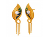 Meenakari Style 22K Leaf Shape Gold Earrings With A Drop Chain Detail