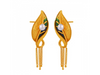 Meenakari Style 22K Leaf Shape Gold Earrings With A Drop Chain Detail