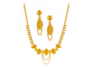 Fine Leaf Designer Jewellery 22k Gold Necklace And Earrings Set