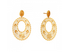 22K Ellipse shaped Floral Gold Earrings with Ravelled Jali Work