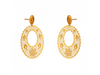 22K Ellipse shaped Floral Gold Earrings with Ravelled Jali Work