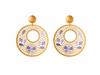 22K Circular Jali Work Gold Earrings with Colourful Floral & Leafy Detailing