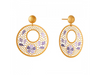 22K Circular Jali Work Gold Earrings with Colourful Floral & Leafy Detailing