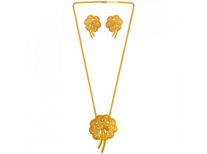 Beautiful Flower Shape 22k Gold Jewellery Set With Jali Work