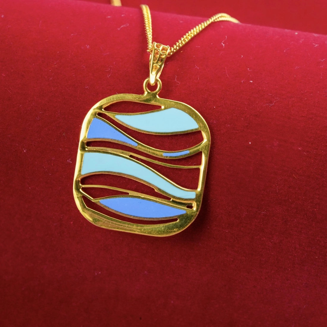 22KT (916) Yellow Gold Wave Enamel Pendant (Without Chain) With Matching Earrings