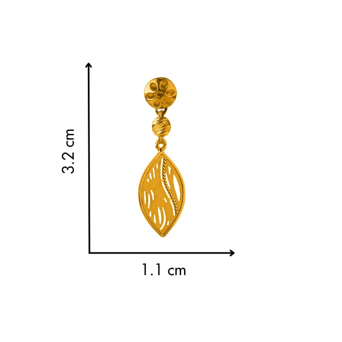 22KT (916) Yellow Gold Abstract Leaf Design Drop Earrings