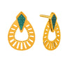 22KT (916) Yellow Gold Teal Accent Stud Earrings