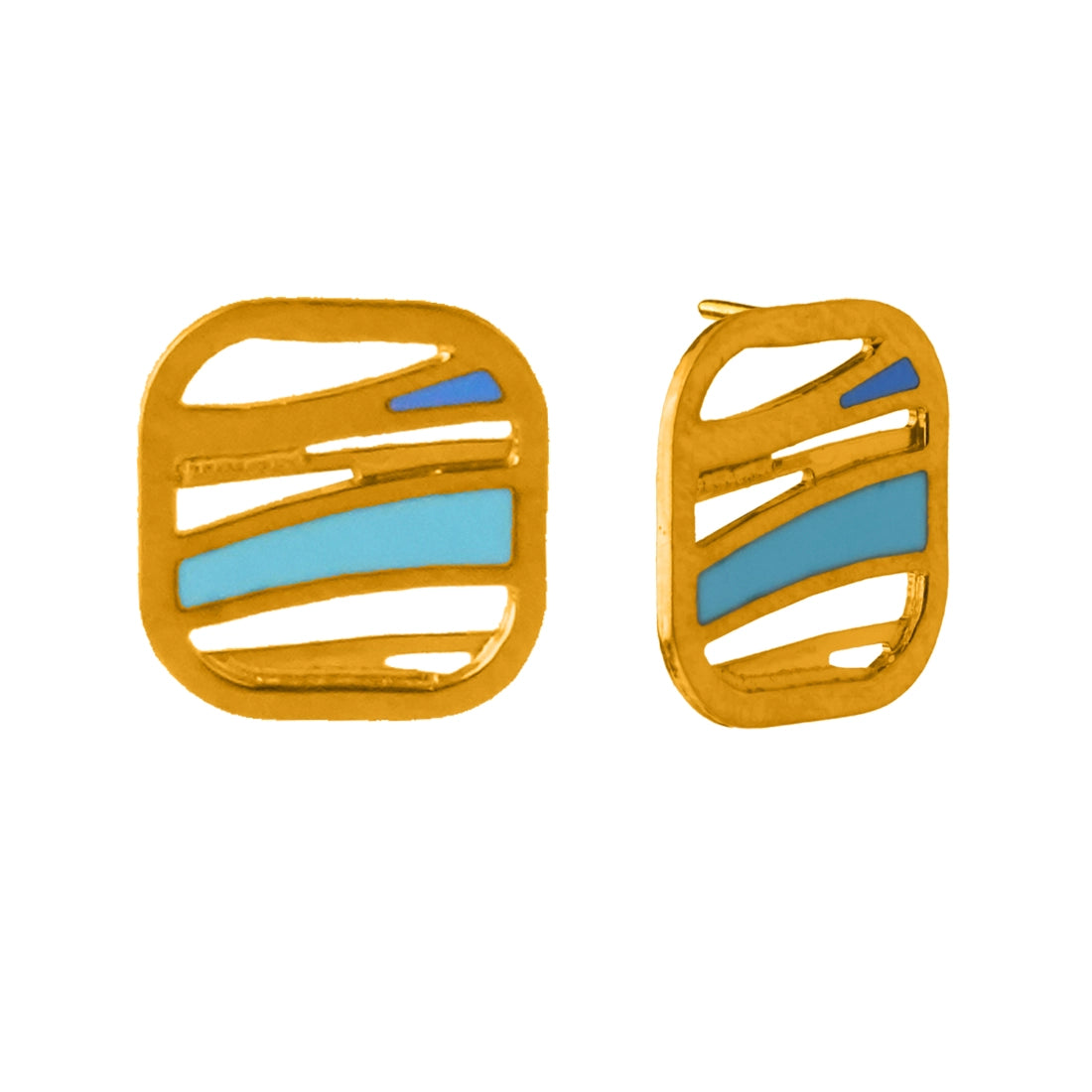 22KT (916) Yellow Gold Blue Wave Design Earrings