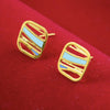 22KT (916) Yellow Gold Blue Wave Design Earrings
