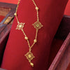 22KT (916) Yellow Gold Elegant Openwork Flower Necklace with Drop Pendant and Beads