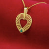 22KT (916) Yellow Gold Cutout Heart Pendant with Teal Inlay (Without Chain)